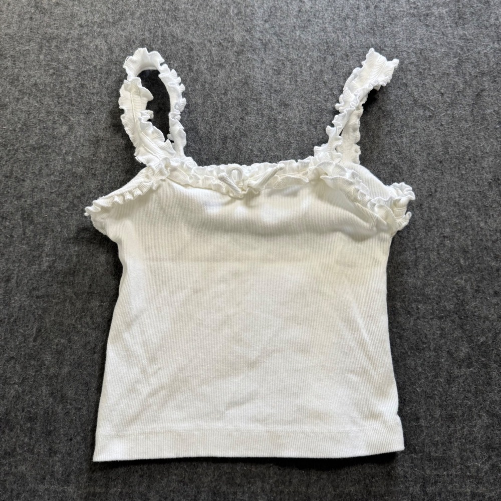 Maeve Anthropologie White Ribbed Ruffle Trim Cami Top XS